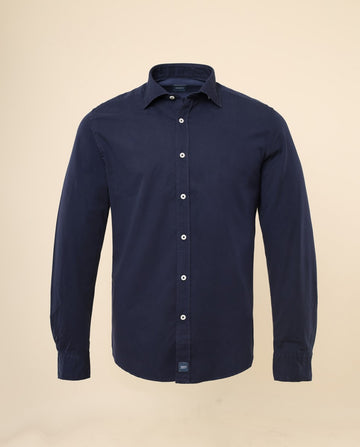 Camisa Casual 100% Algodão em Azul Escuro